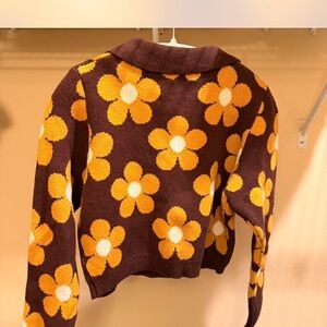 NWOT Floral Knit Sweater - Brown and Orange
